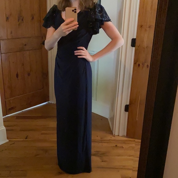 Ruffle-Cap-Sleeve Jersey Gown - Picture 8 of 9